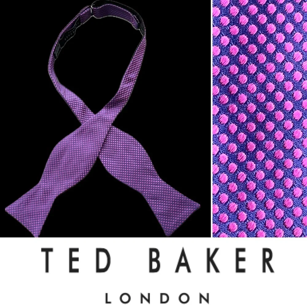🟣🩷 Adjustable Self-Tie Bow Tie by Ted Baker | Purple with Pink Dots - Picture 17 of 17